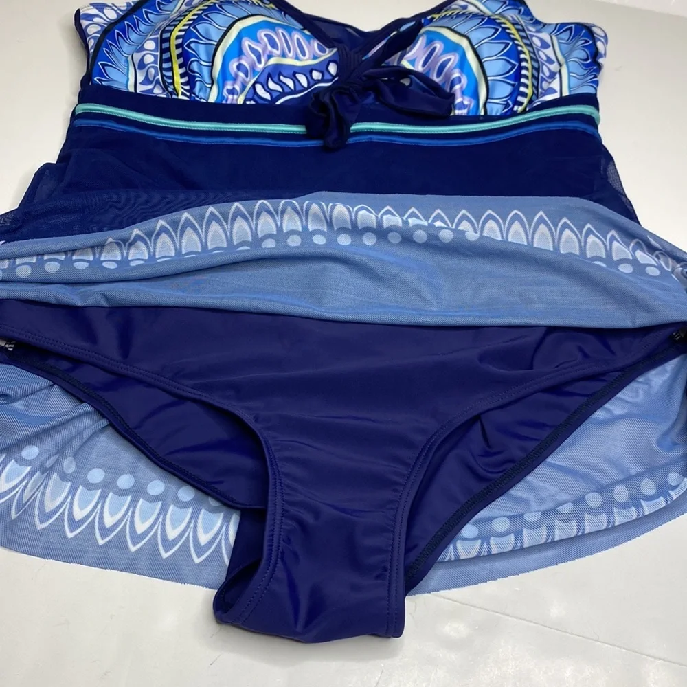 One Piece Swimsuit with Sheer Coverup Skirt size XL